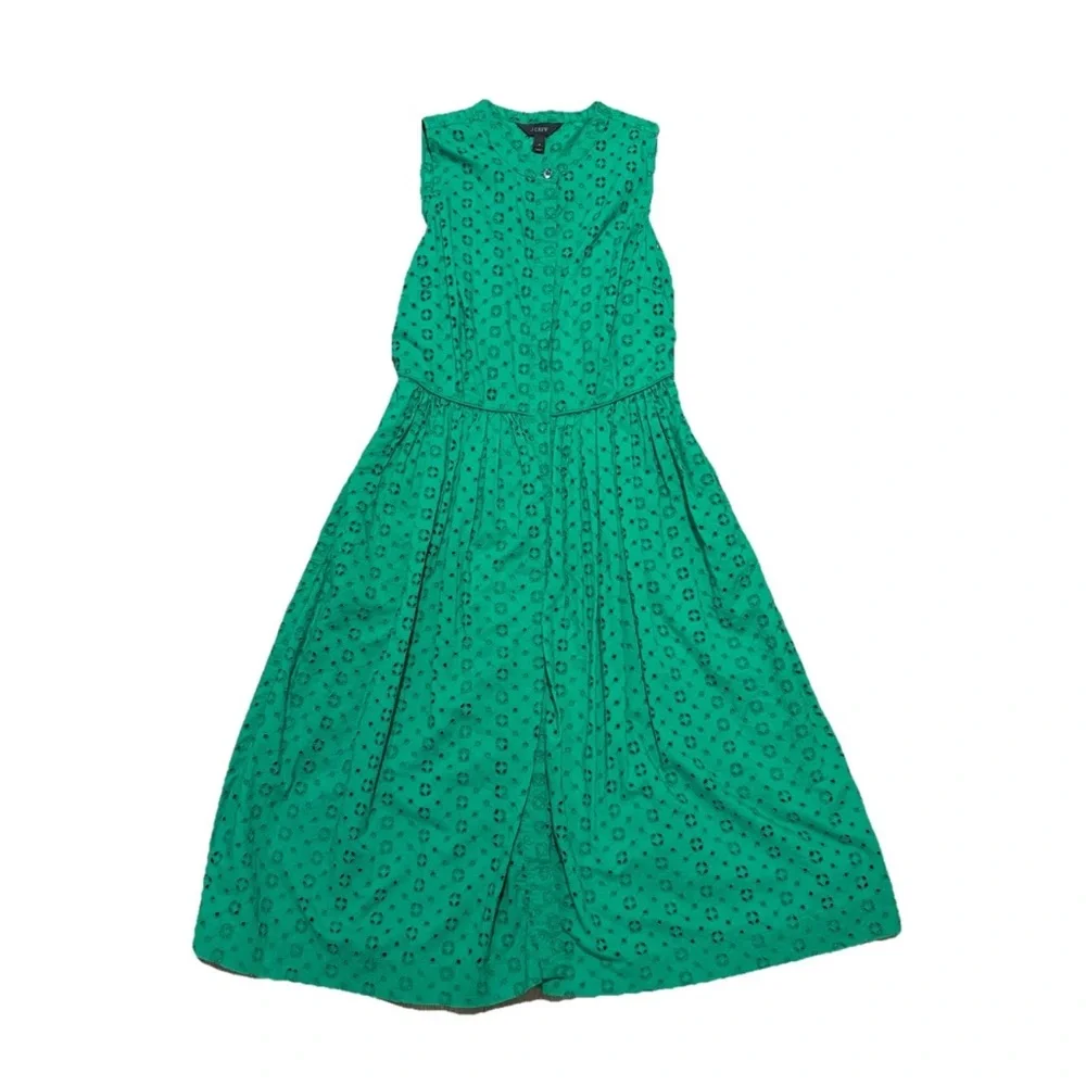 j crew green eyelet dress pre owned sz 4 - Picture 2 of 9